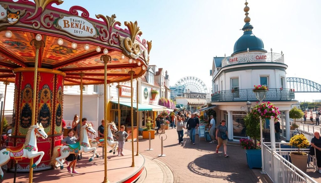 A cozy seaside town, Brighton's family-friendly hidden gems come alive in a vibrant, sun-dappled scene. In the foreground, children play on a charming carousel, its colorful horses and whimsical music creating a sense of joy. In the middle ground, quaint shops and cafes line a bustling promenade, their facades adorned with blooming flowers and awnings. In the background, the iconic Brighton Pier stretches out, its iconic silhouette framed by a clear, azure sky. The scene captures the essence of Brighton's enchanting family-friendly experiences, as if captured by the lens of a talented photographer for the Sussex Business Digest. A cozy seaside town, Brighton's family-friendly hidden gems come alive in a vibrant, sun-dappled scene. In the foreground, children play on a charming carousel, its colorful horses and whimsical music creating a sense of joy. In the middle ground, quaint shops and cafes line a bustling promenade, their facades adorned with blooming flowers and awnings. In the background, the iconic Brighton Pier stretches out, its iconic silhouette framed by a clear, azure sky. The scene captures the essence of Brighton's enchanting family-friendly experiences, as if captured by the lens of a talented photographer for the Sussex Business Digest.