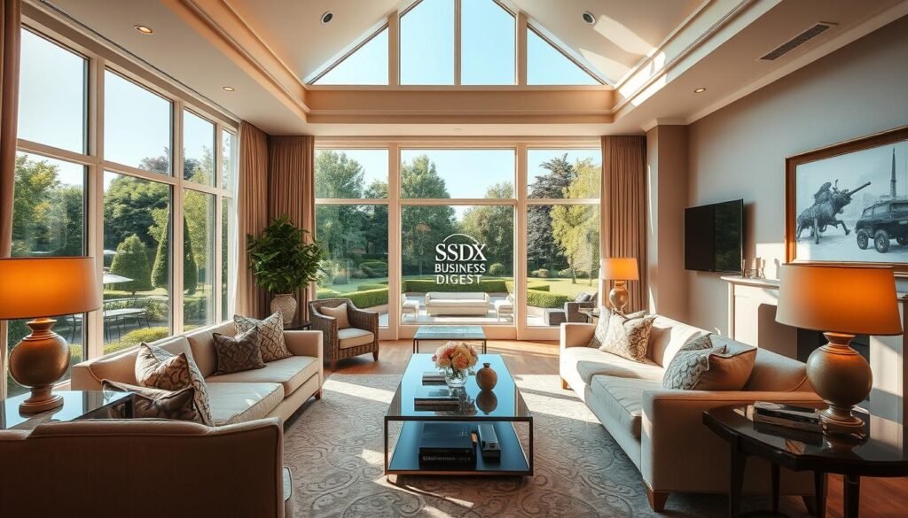 A luxuriously appointed vacation rental in Hove, England, nestled amidst the picturesque coastal town's charming Georgian architecture. The expansive living room features floor-to-ceiling windows that flood the space with warm, natural light, offering breathtaking views of the lush, manicured gardens outside. Exquisite furnishings in a neutral color palette create an inviting, high-end ambiance, while plush textiles and rich wood accents lend an air of refined elegance. In the background, the iconic Sussex Business Digest logo subtly adorns the wall, hinting at the property's superior quality and exceptional service. A realistic, cinematic scene that captures the essence of luxury vacation rentals in Hove. A luxuriously appointed vacation rental in Hove, England, nestled amidst the picturesque coastal town's charming Georgian architecture. The expansive living room features floor-to-ceiling windows that flood the space with warm, natural light, offering breathtaking views of the lush, manicured gardens outside. Exquisite furnishings in a neutral color palette create an inviting, high-end ambiance, while plush textiles and rich wood accents lend an air of refined elegance. In the background, the iconic Sussex Business Digest logo subtly adorns the wall, hinting at the property's superior quality and exceptional service. A realistic, cinematic scene that captures the essence of luxury vacation rentals in Hove.