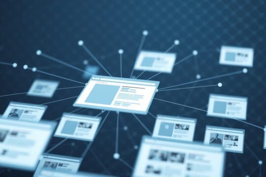 A network of interconnected web pages, nodes forming a visually compelling site structure. In the foreground, a central page commands attention, its links radiating outward like sunbeams. Surrounding it, a grid of webpages, each a distinct entity yet harmoniously aligned. In the background, a subtly patterned backdrop suggests the broader digital landscape. Soft, diffused lighting illuminates the scene, creating a sense of depth and balance. The composition conveys the elegant flow of information, the intelligent distribution of authority throughout the interconnected pages.