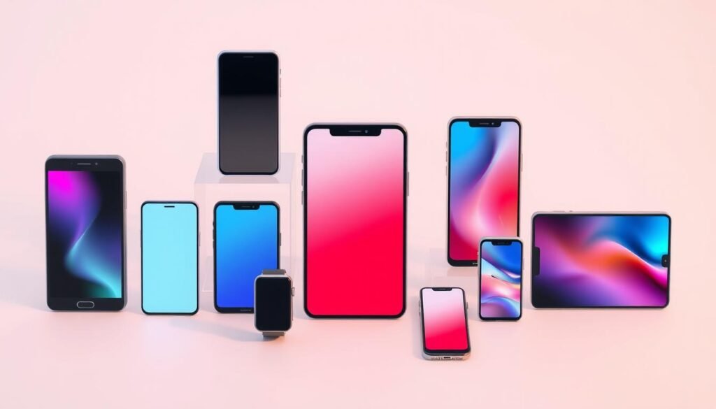 A sleek and modern arrangement of various mobile devices, including smartphones, tablets, and smartwatches, positioned on a clean, minimalist background. The devices are rendered with a high level of detail, showcasing their elegant designs and vibrant displays. The lighting is soft and diffused, creating a warm and inviting atmosphere that emphasizes the devices' seamless integration into a user's digital lifestyle. The composition is carefully balanced, with the devices arranged in a visually appealing layout that highlights their connectivity and mobile-first functionality. The overall scene conveys a sense of technological sophistication and the importance of optimizing content for the modern, mobile-driven web.