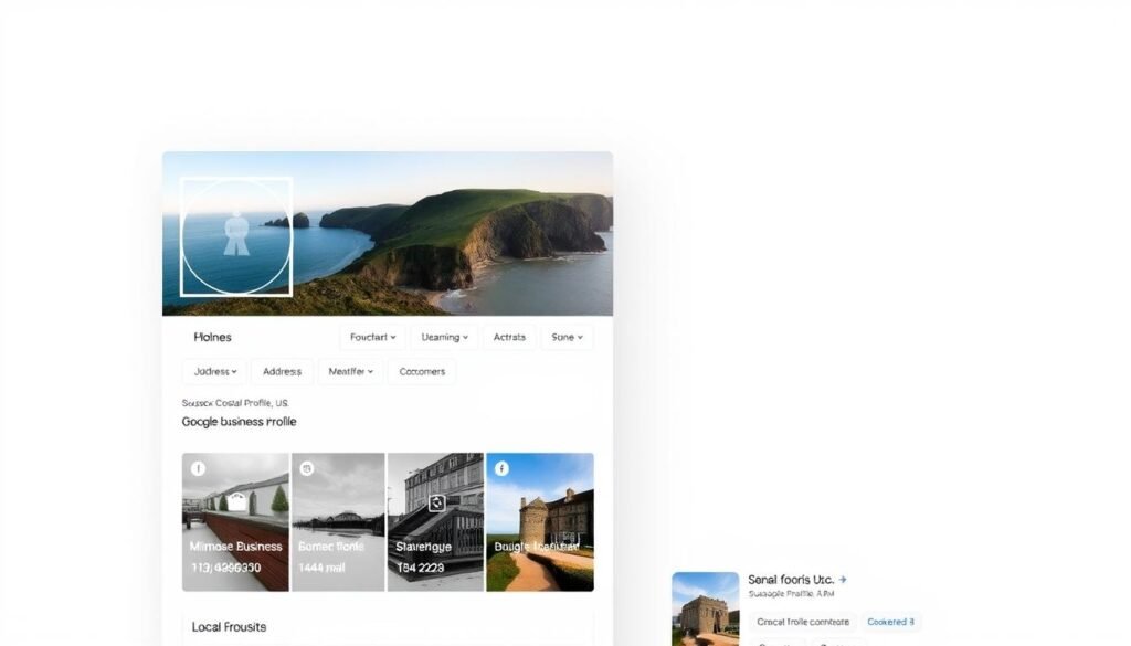 A sleek, minimalist design showcasing a Google Business Profile for a Sussex-based enterprise. The profile features a clean, high-resolution hero image of a serene coastal landscape, capturing the essence of the region. The profile's header and sections are elegantly laid out, highlighting key information such as business hours, address, and contact details. The interface conveys a sense of professionalism and trust, with a subtle color palette that complements the coastal theme. The overall presentation is tailored to appeal to local Sussex customers, reflecting the unique character and offerings of the business. A sleek, minimalist design showcasing a Google Business Profile for a Sussex-based enterprise. The profile features a clean, high-resolution hero image of a serene coastal landscape, capturing the essence of the region. The profile's header and sections are elegantly laid out, highlighting key information such as business hours, address, and contact details. The interface conveys a sense of professionalism and trust, with a subtle color palette that complements the coastal theme. The overall presentation is tailored to appeal to local Sussex customers, reflecting the unique character and offerings of the business.